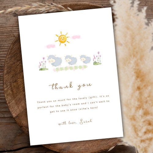 Minimal Family Sheep Floral Garden Baby Shower  Thank You Card