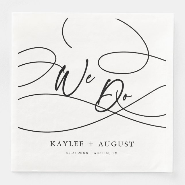 Minimal Fancy Script "We Do" Calligraphy Wedding Paper Dinner Napkins (Front)