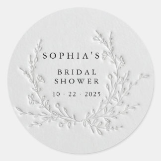 Minimal Faux Blind Deboss Cotton Bridal Shower  Classic Round Sticker