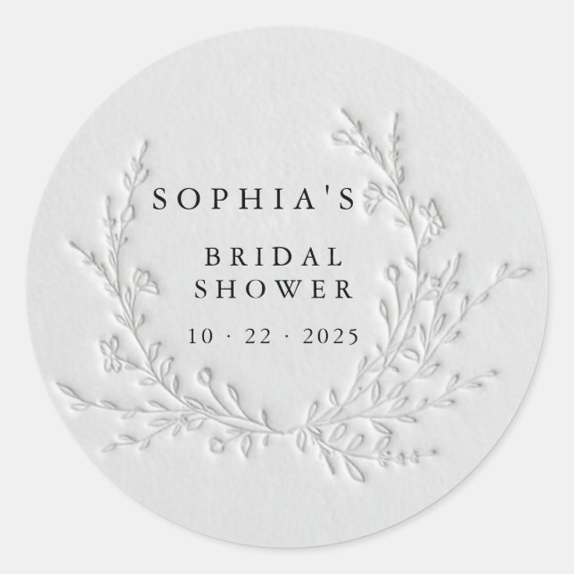 Minimal Faux Blind Deboss Cotton Bridal Shower  Classic Round Sticker (Front)