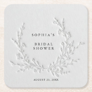 Minimal Faux Blind Deboss Cotton Bridal Shower Square Paper Coaster