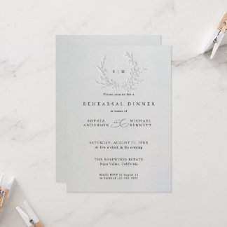Minimal Faux Blind Deboss Cotton  Rehearsal Dinner Invitation