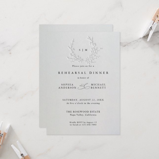Minimal Faux Blind Deboss Cotton  Rehearsal Dinner Invitation (Front/Back In Situ)