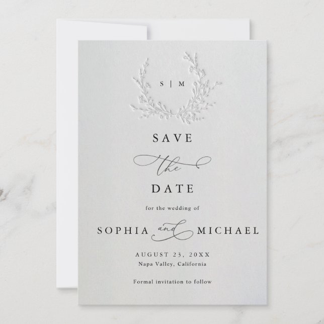 Minimal Faux Blind Deboss Cotton Save The Date (Front)