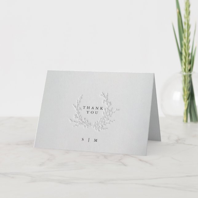 Minimal Faux Blind Deboss Cotton Wedding Folded  Thank You Card (Front)
