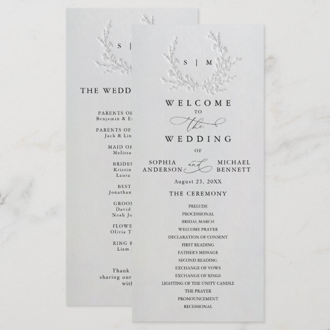 Minimal Faux Blind Deboss Cotton Wedding Program (Front/Back)