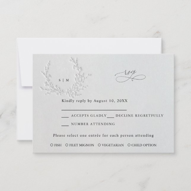 Minimal Faux Blind Deboss Cotton Wedding RSVP Card (Front)