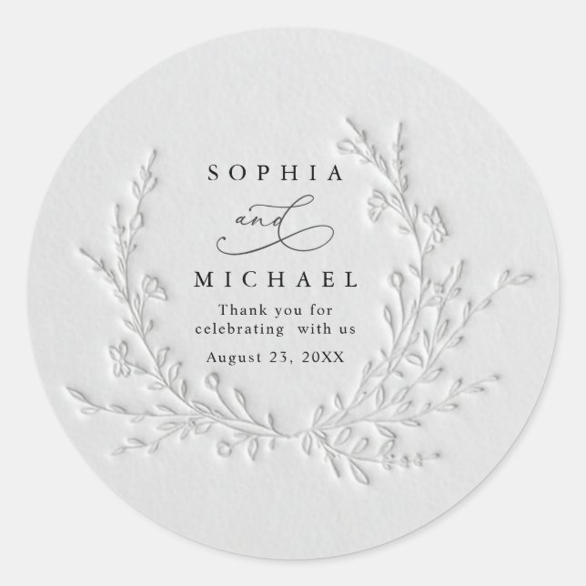 Minimal Faux Blind Deboss Cotton Wedding Sticker (Front)