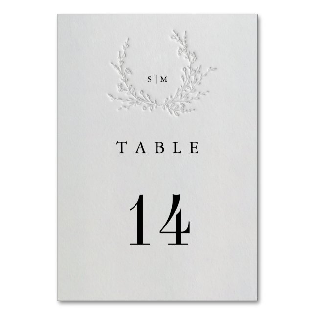 Minimal Faux Blind Deboss Cotton Wedding Table  Number (Front)