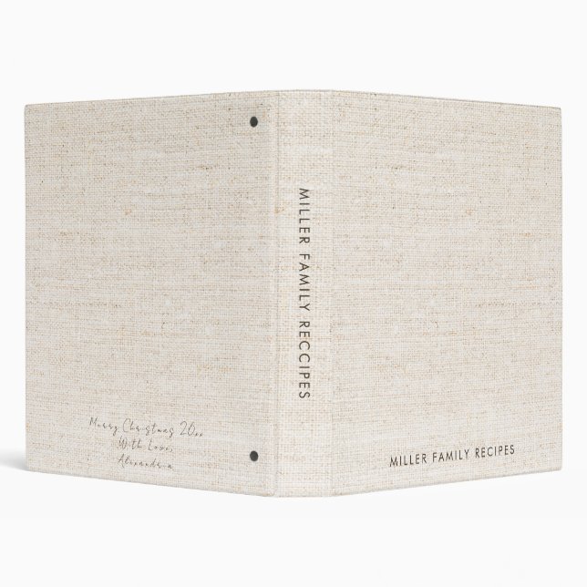 Minimal Faux-Canvas Print Family Recipe Christmas  3 Ring Binder (Background)