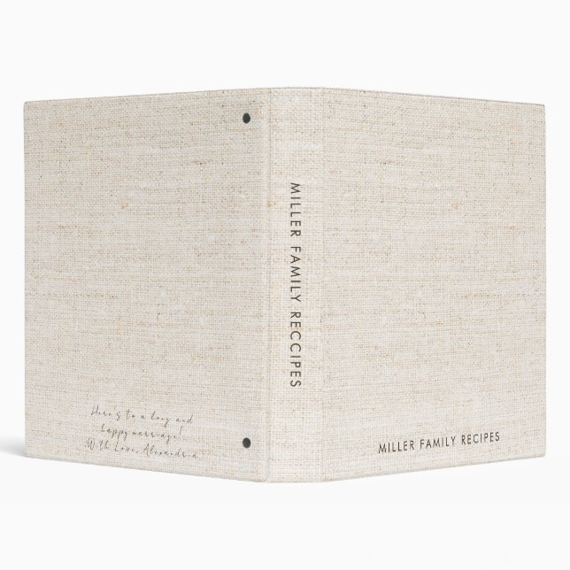 Minimal Faux-Canvas Print Family Recipe Wedding Gi 3 Ring Binder (Background)