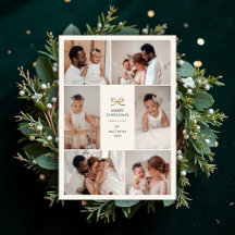 Minimal Faux Foil Bow Six Photo Collage Christmas
