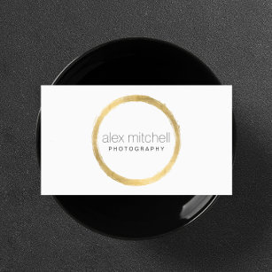 Minimal Faux Gold Brushstroke Circle Photographer Business Card
