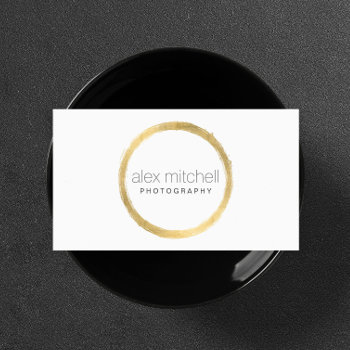 Minimal Faux Gold Brushstroke Circle Photographer Business Card by 1201am at Zazzle