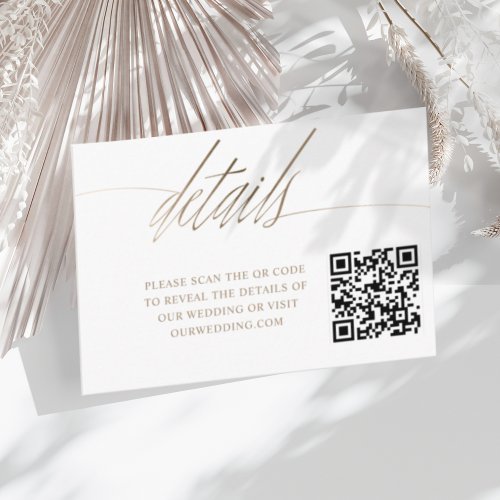 Minimal Faux Gold Calligraphy QR Wedding Details Enclosure Card
