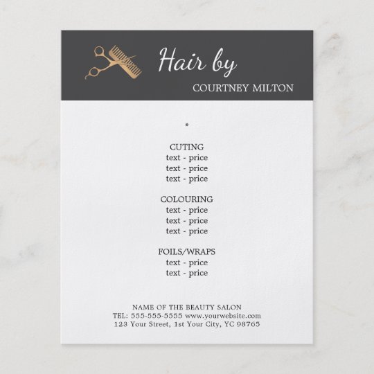Minimal Faux Gold Scissors Comb Hairstylist Menu Zazzle Com