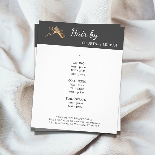 Minimal Faux Gold Scissors Comb Hairstylist Menu Flyer