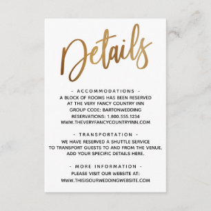 Minimal Faux Gold Typography Wedding Details Enclosure Card