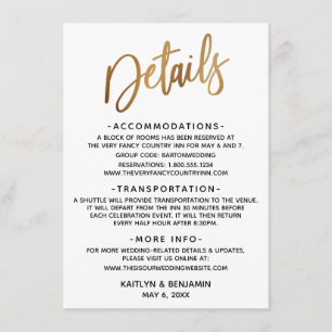 Minimal Faux Gold Typography Wedding Enclosure Card
