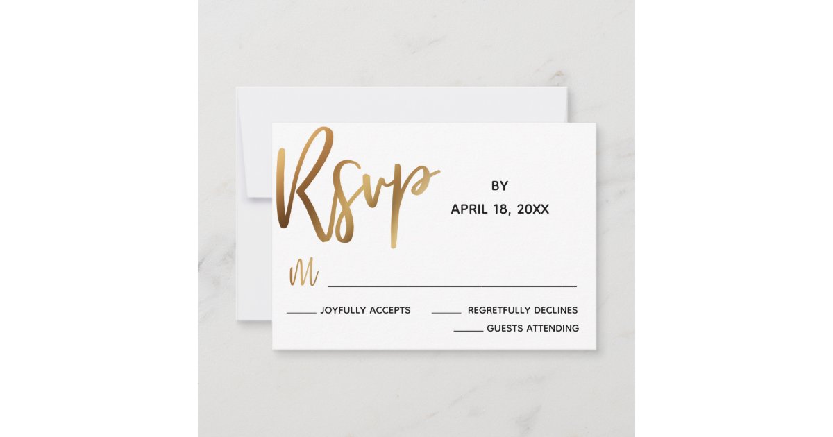Minimal Faux Gold Typography Wedding RSVP Card | Zazzle
