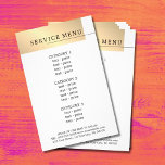 Minimal Faux Gold White Black Line Menu Flyer<br><div class="desc">Elegant fully customizable service menu template design for beauty/hair related professionals. Simple elegant design with faux gold stripe,  black line and white background. Clean elegant design. If you need any help to customize this product,  please contact us.</div>