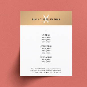 Minimal Faux Gold White Scissor Hairstylist Menu Flyer