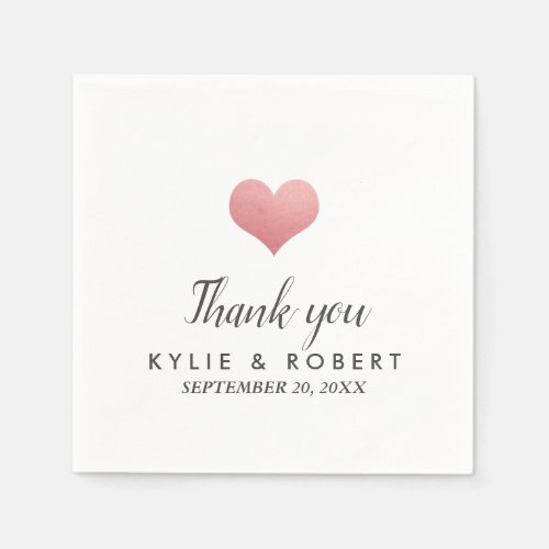 Minimal Faux Rose Gold Foil Cute Heart Wedding Napkins