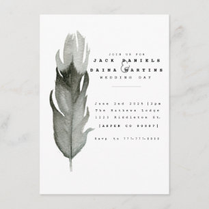 Minimal Feather Watercolor Wedding Invite