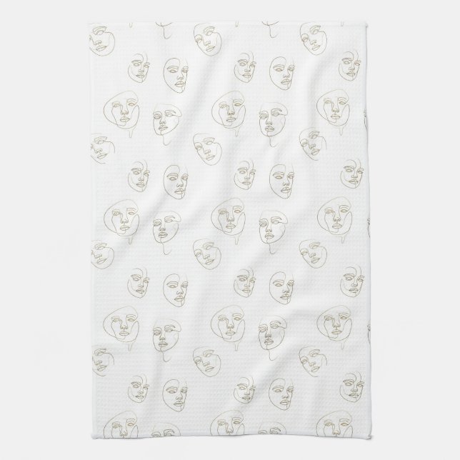 Minimal Female Face Line Pattern (1) Kitchen Towel (Vertical)