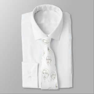 Minimal Female Face Line Pattern (1) Neck Tie