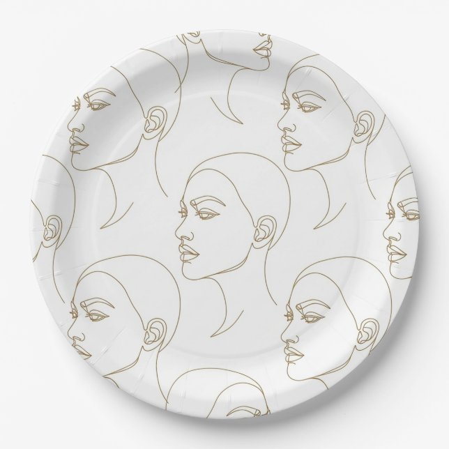Minimal Female Face Line Pattern (1) Paper Plates (Front)