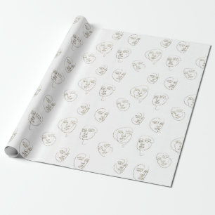 Minimal Female Face Line Pattern (1) Wrapping Paper