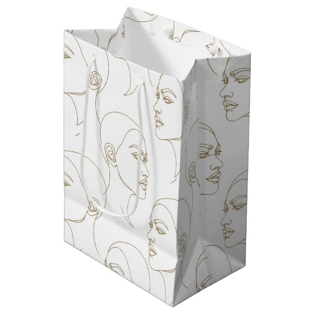 Minimal Female Face Line Pattern (2) Medium Gift Bag (Front Angled)