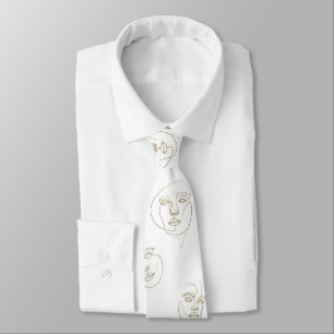 Minimal Female Face Line Pattern (2) Neck Tie