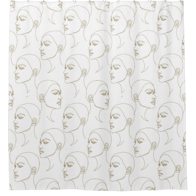 Minimal Female Face Line Pattern (2) Shower Curtain (Front)