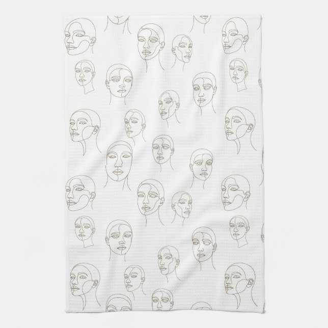 Minimal Female Face Line Pattern (3) Kitchen Towel (Vertical)