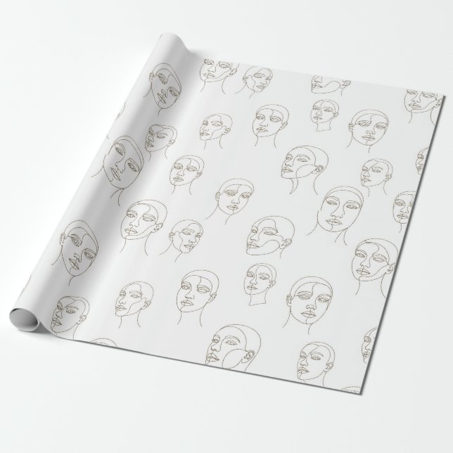 Minimal Female Face Line Pattern (3) Wrapping Paper (Unrolled)