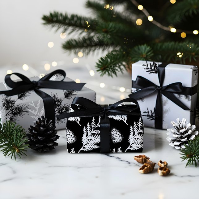 Minimal Festive Cedar Leaf Pine Needles & Pinecone Wrapping Paper Sheets (Minimal Festive Cedar Leaf Pine Needles & Pinecone Wrapping Paper Sheets)