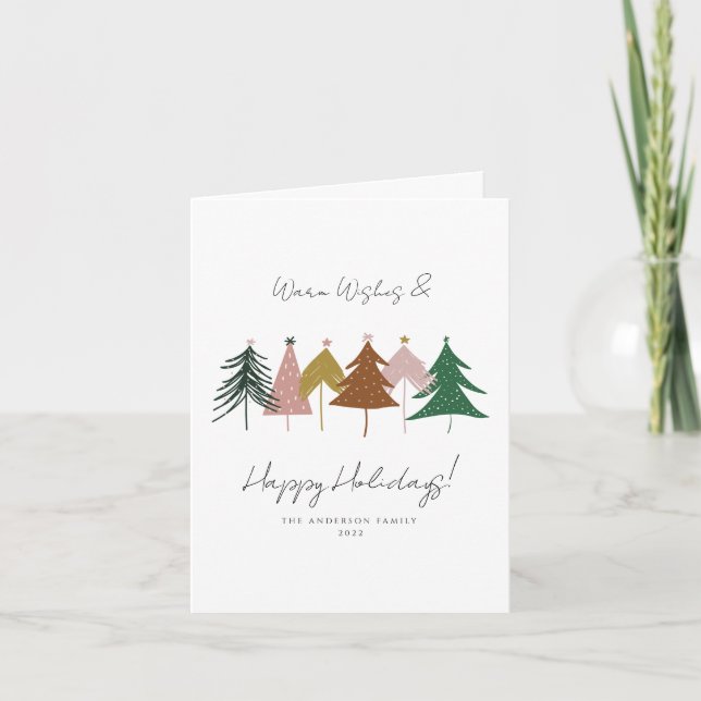 Minimal Festive Christmas Trees Photo Holiday Card (Front)