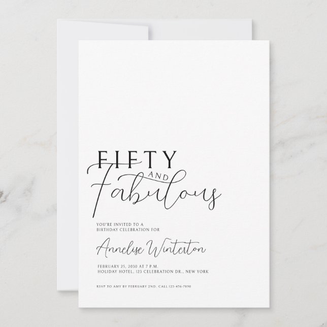 Minimal Fifty and Fabulous 50th Birthday Invitation (Front)