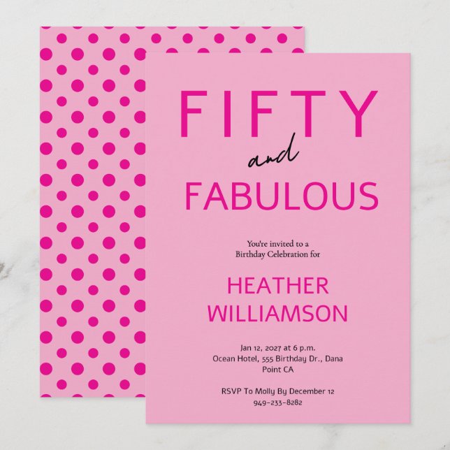 Minimal Fifty and Fabulous 50th Birthday  Invitation (Front/Back)