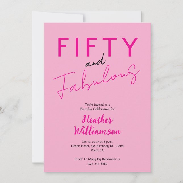 Minimal Fifty and Fabulous 50th Birthday  Invitation (Front)