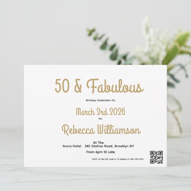 Minimal Fifty and Fabulous 50th Birthday  Invitation (Standing Front)