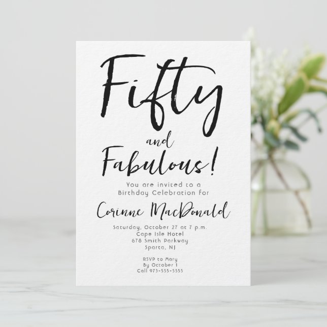 Minimal Fifty and Fabulous 50th Birthday  Invitation (Standing Front)