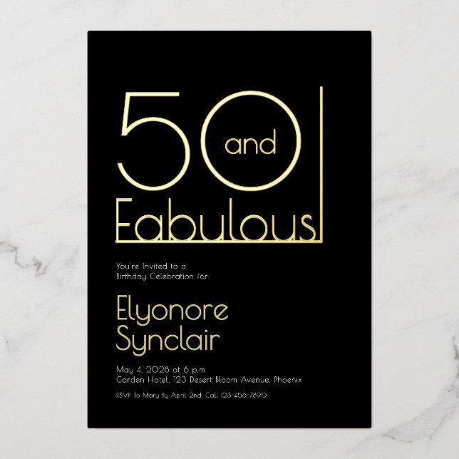 Minimal Fifty and Fabulous 50th Birthday Party Foil Invitation (Front)