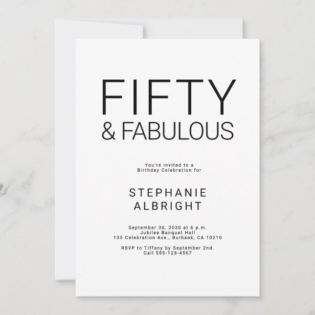 Minimal Fifty and Fabulous 50th Birthday Party Inv Invitation (Front)