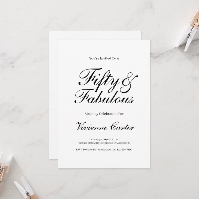 Minimal Fifty and Fabulous 50th Birthday Party Invitation (Front/Back In Situ)