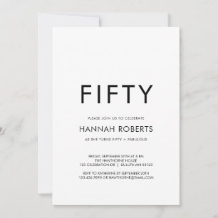 Minimal Fifty and Fabulous 50th Birthday Party Invitation