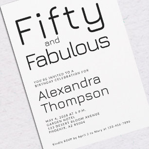 Minimal Fifty and Fabulous 50th Birthday Party Invitation