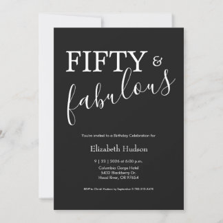 Minimal Fifty and Fabulous 50th Birthday Party Invitation